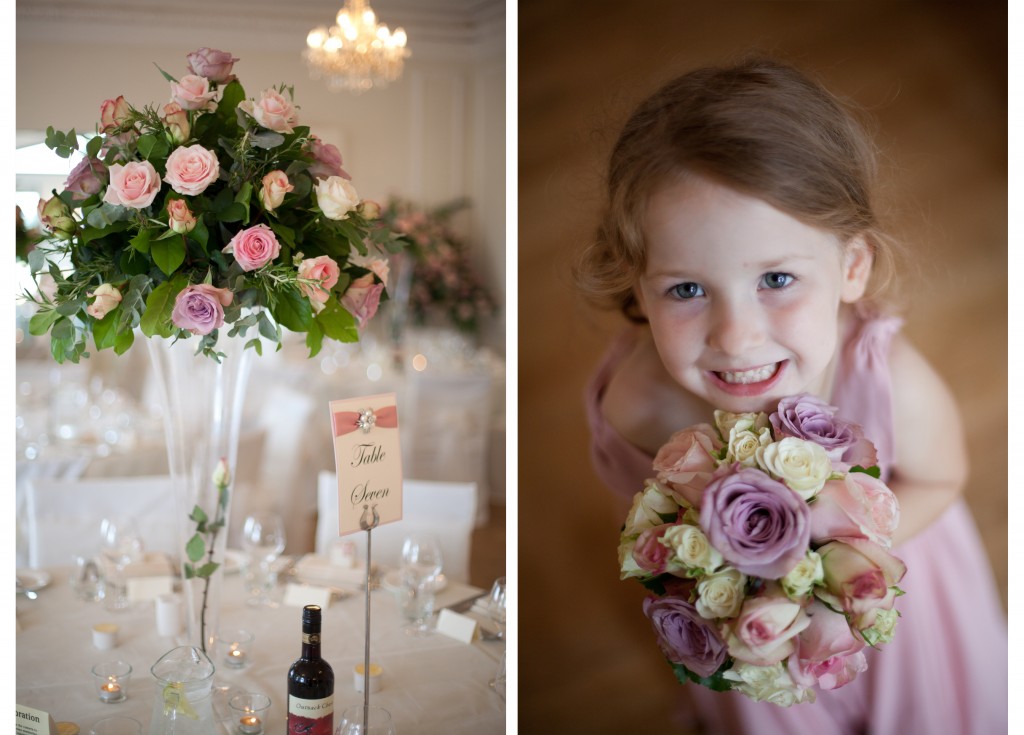 Wedding flowers and a very cute bridesmaid, West Tower Wedding Photography