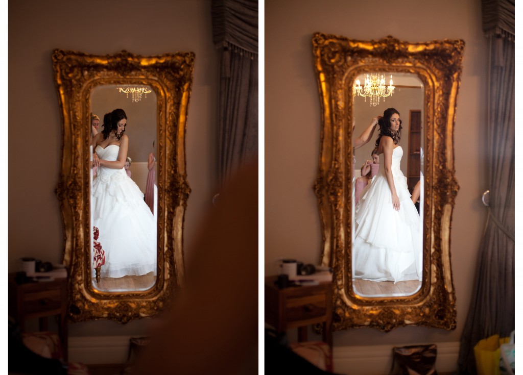 A bride reflected in the mirror, West Tower Wedding Photographer