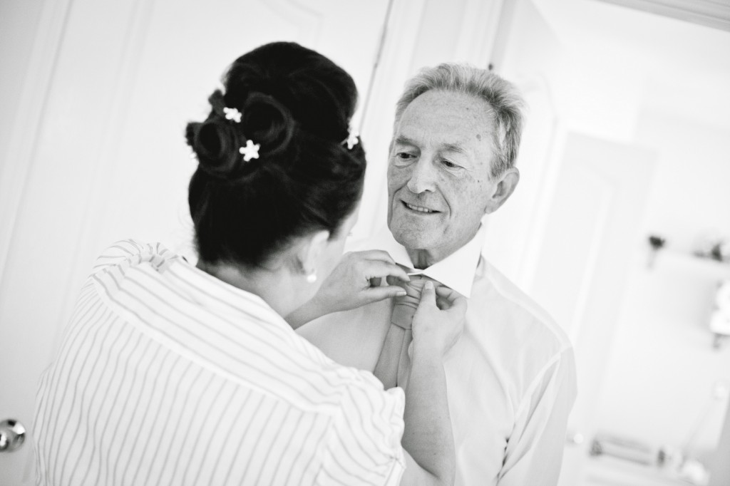 Father of Bride Putting on Tie Wedding Photography