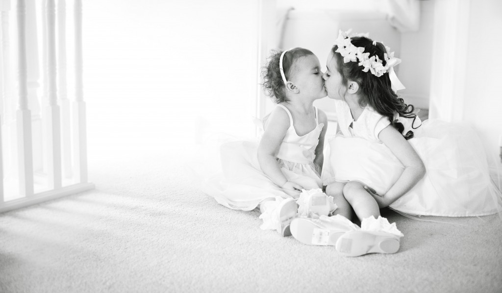Cute Little Bridesmaids Share a Kiss - Wirral Wedding Photographer