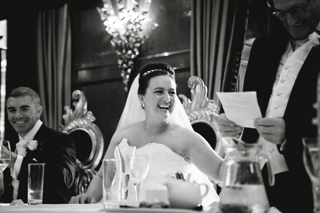 Bride Laughing at Speeches - Alicia Hotel Wedding Photographer