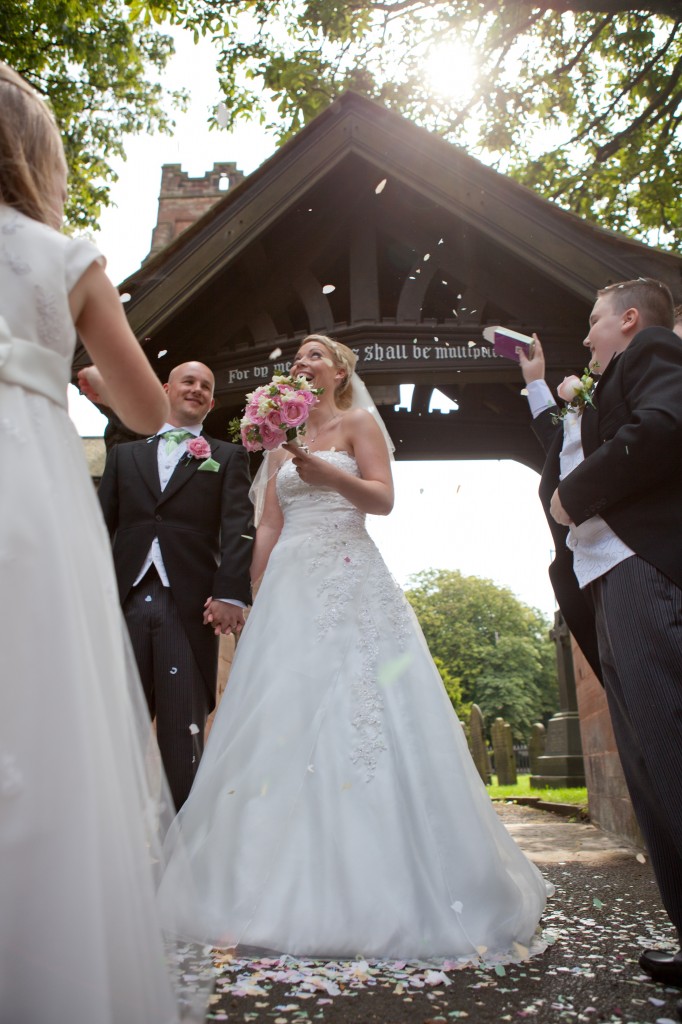 Beautiful sunny day! The bride and groom greet their guests. Ashfield House Lancashire