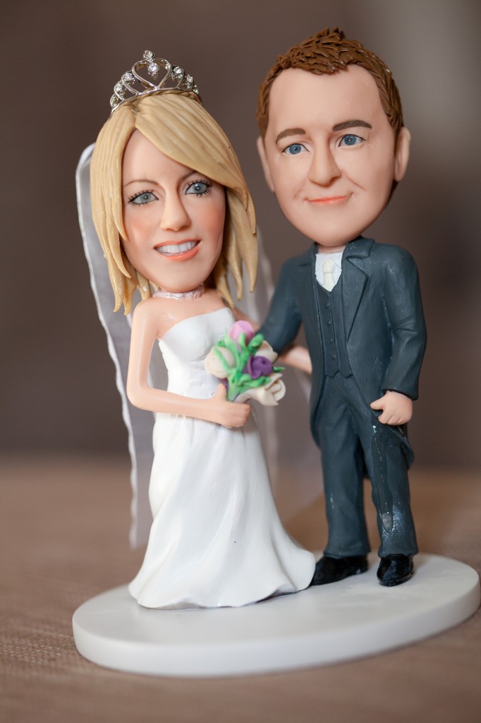 A character cake topper, a gift from the groom. Very detailed and almost true to life, this topper is sensational! 