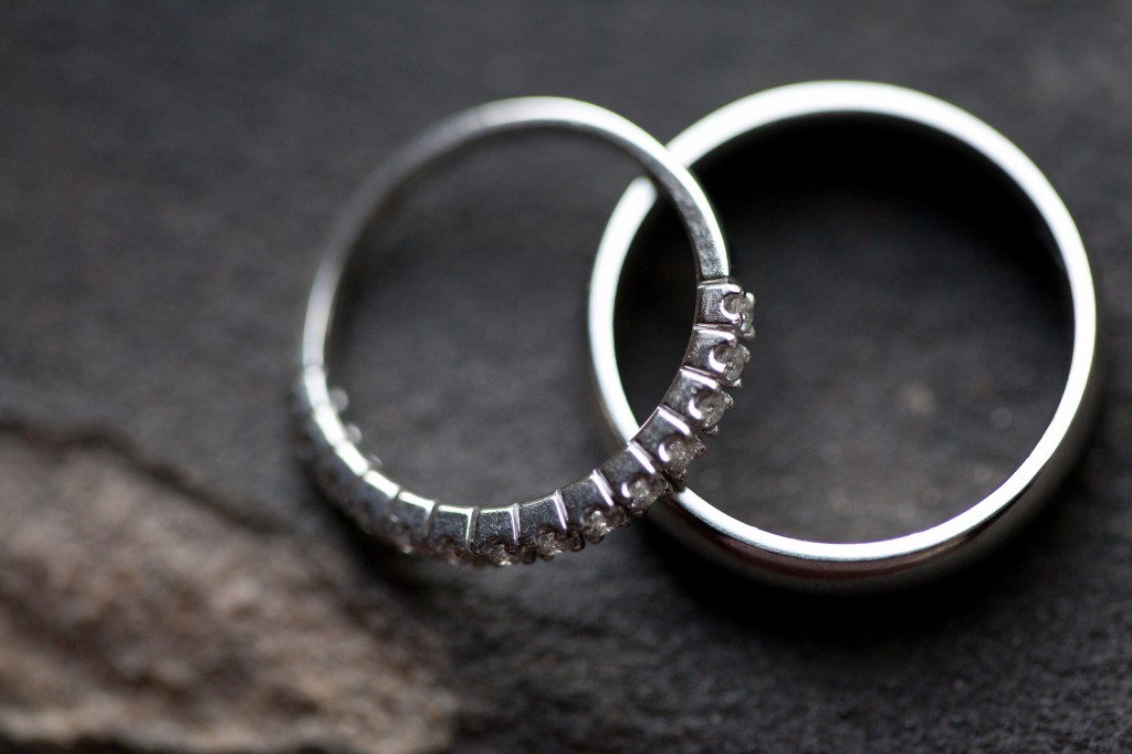 Macro wedding photograph of rings at West Tower Wedding Venue