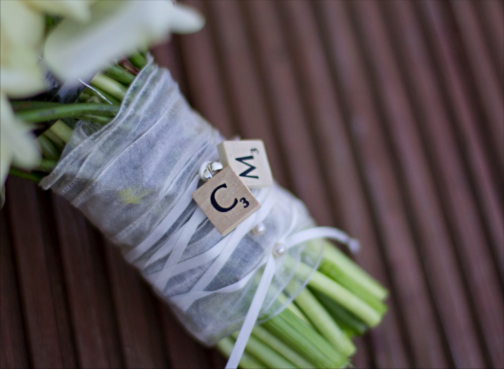 Scrabble Details on Wedding Flowers