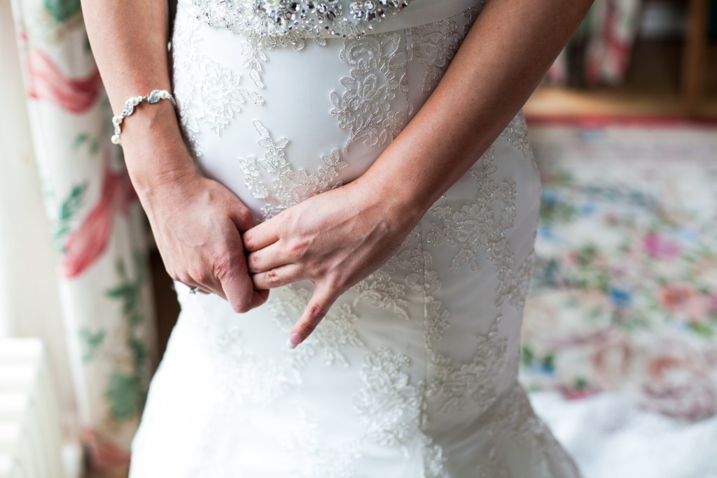 Nervous bride close up of hands
