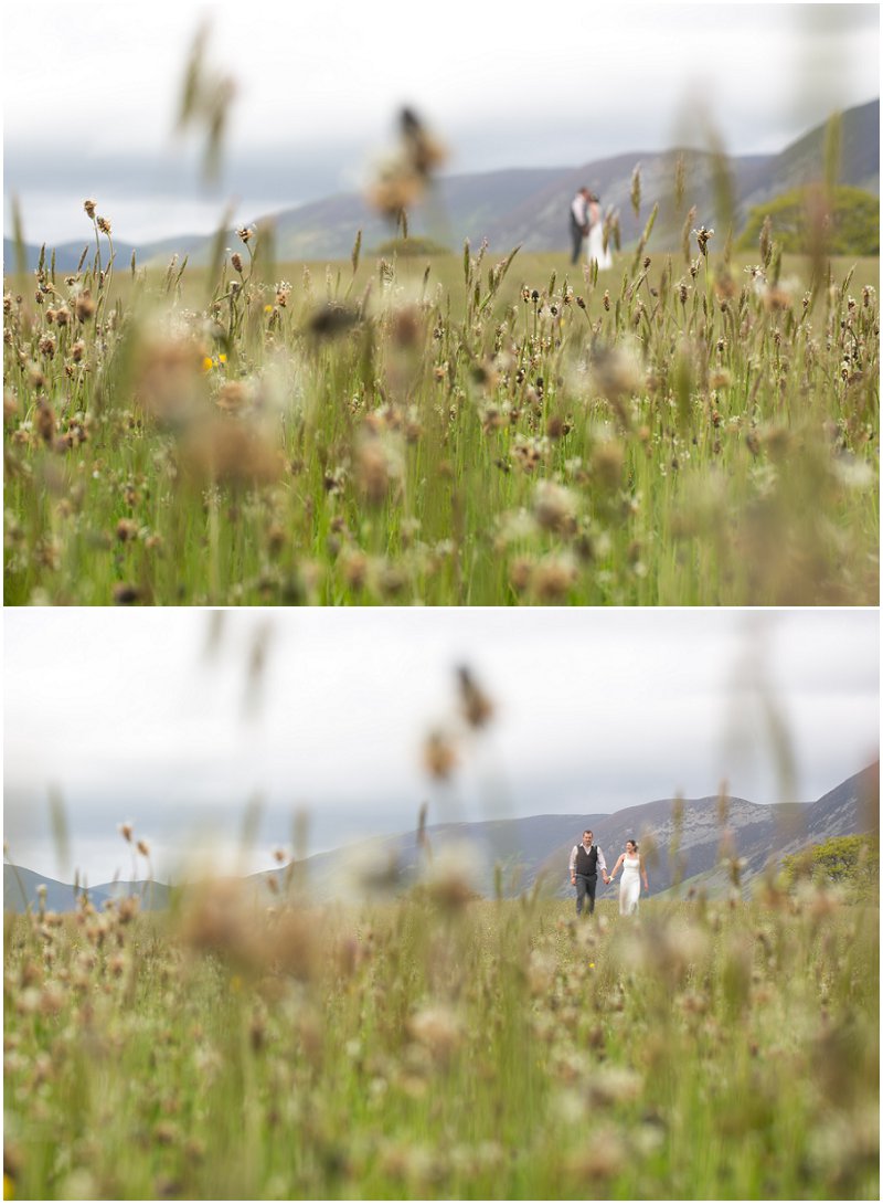 Beautiful bride and groom portraits in field