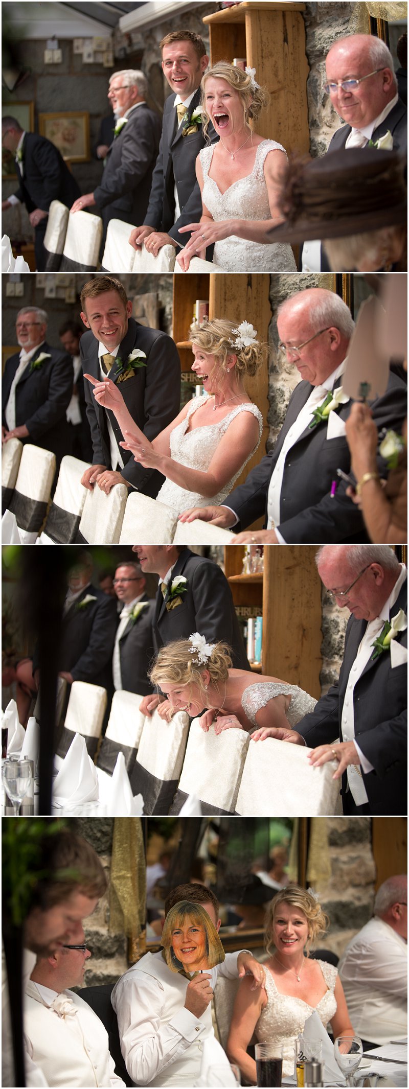 Hilarious laughter during speeches at a Wales wedding
