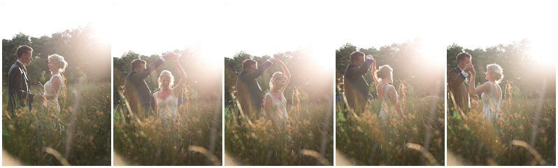 Bride dancing in a field at Criccieth, Wales wedding photography