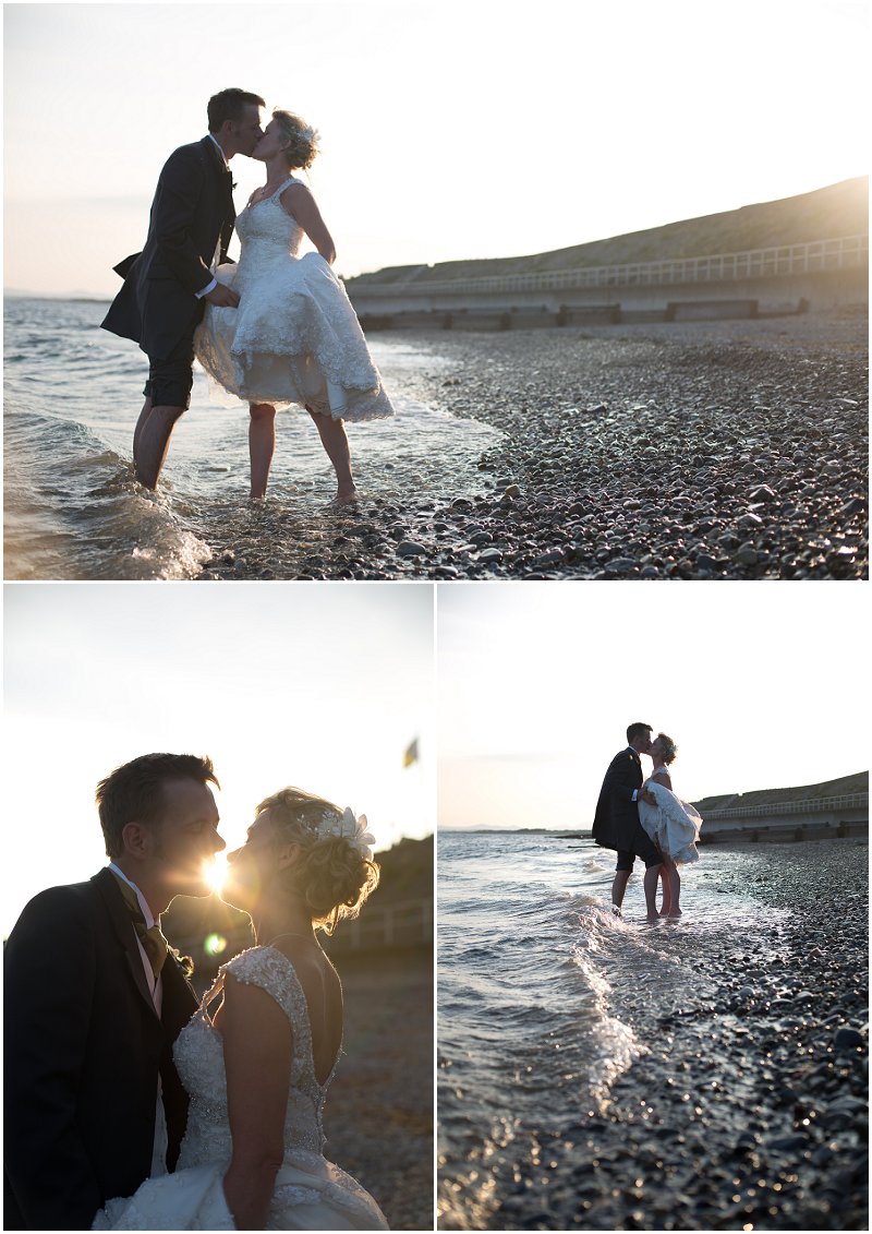 Kissing on the beach | Bride and Groom in Wales