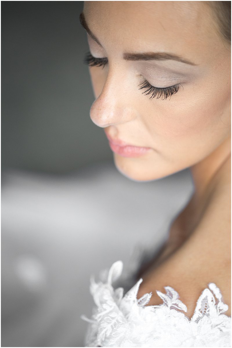 Close up of beautiful bride looking down 