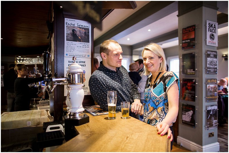 Couple stand at the Bar pre wedding Photography Preston