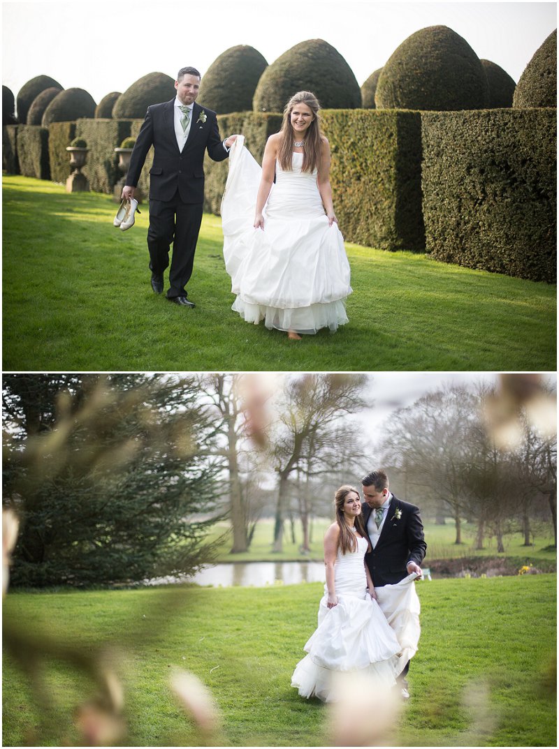 Bride and groom in grounds at Birtsmorton Court Worcestershire Wedding Photographer