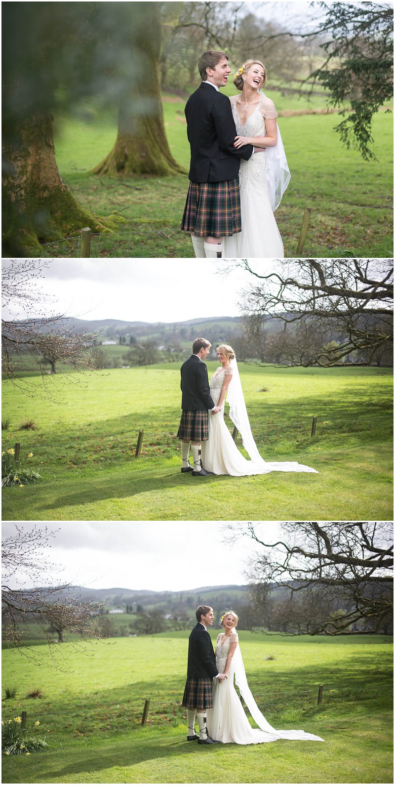 Bride and Groom bask in the sun at Belmount Hall Cumbria