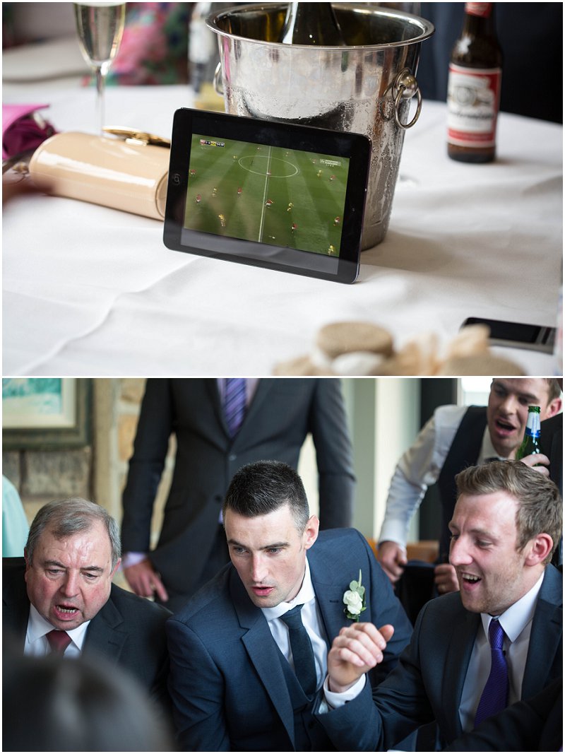 Guests watching football at Stanley House Mellor Wedding