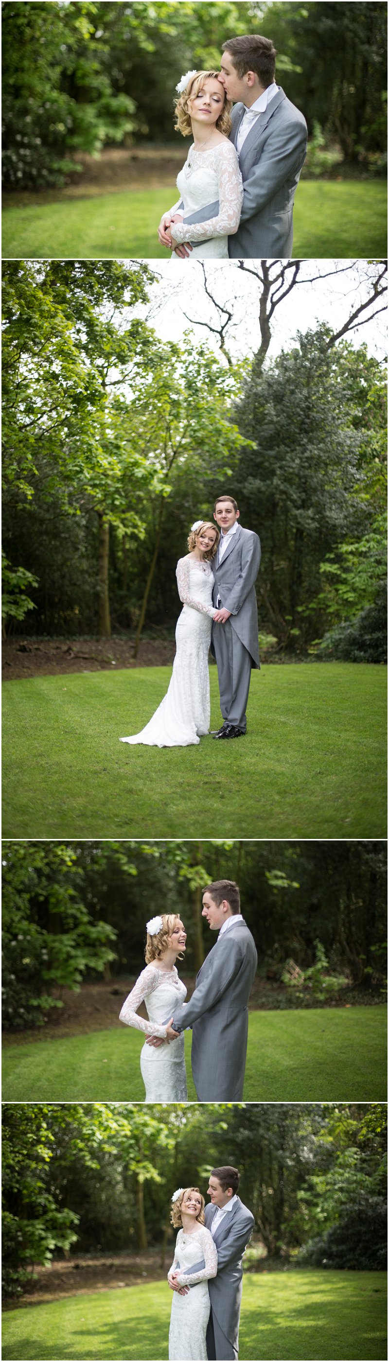 Beautiful bride and groom in gardens at Ashfield House Standish