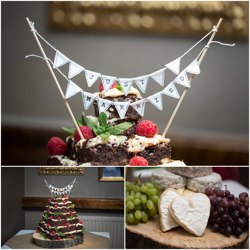 Brownie Wedding Cake and Cheese Cake at Linthwaite House Hotel Wedding