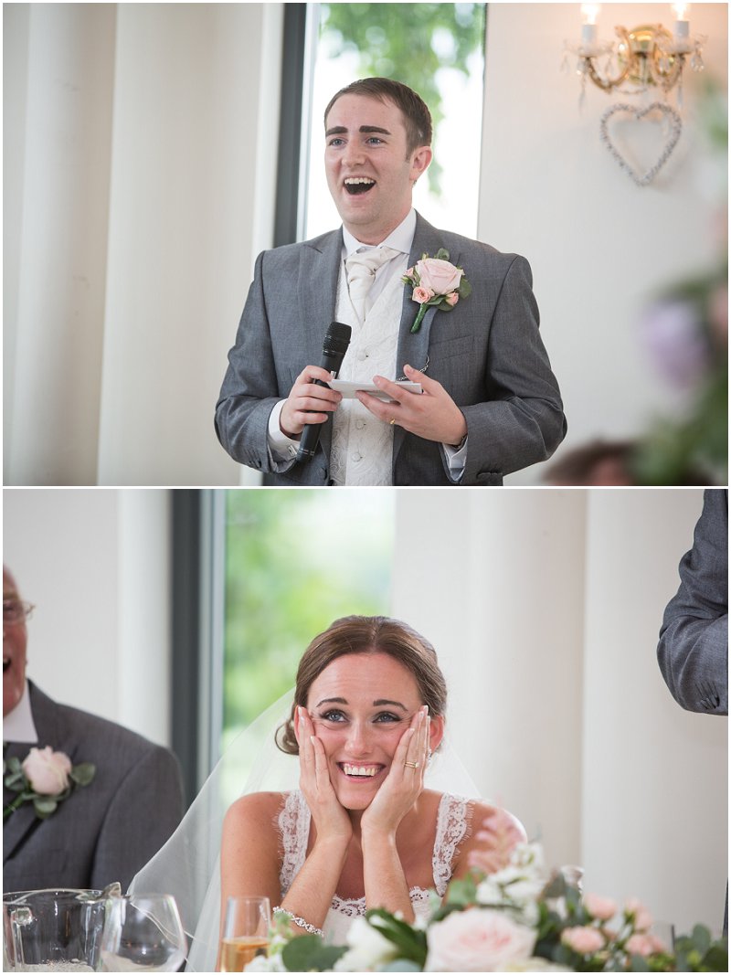 Laughter during speeches at West Tower wedding