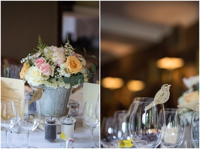 Stunning table decorations at wedding at Linthwaite House Hotel