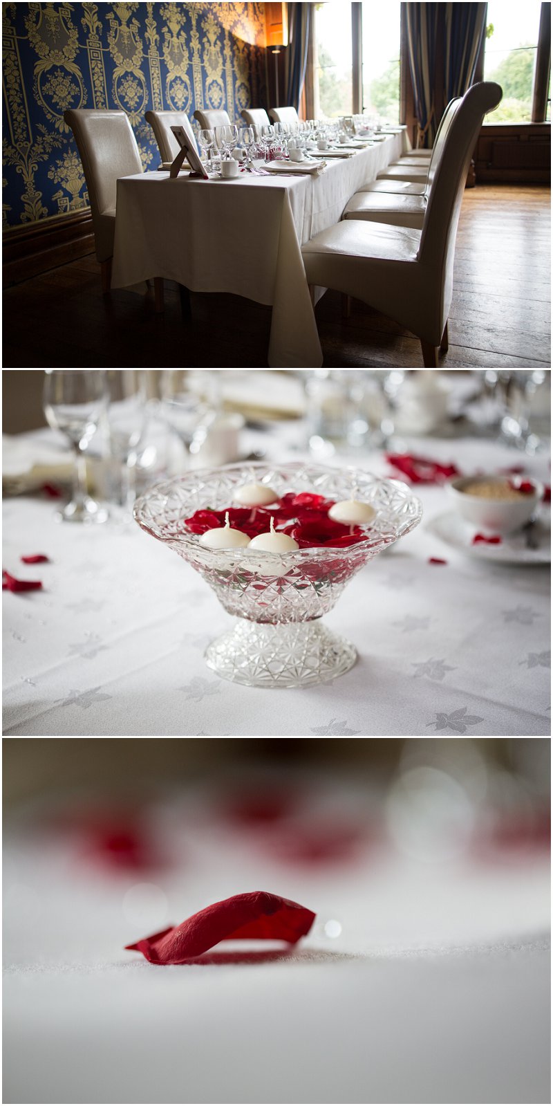 Beautiful tables in Soughton Hall Wedding Breakfast Photography