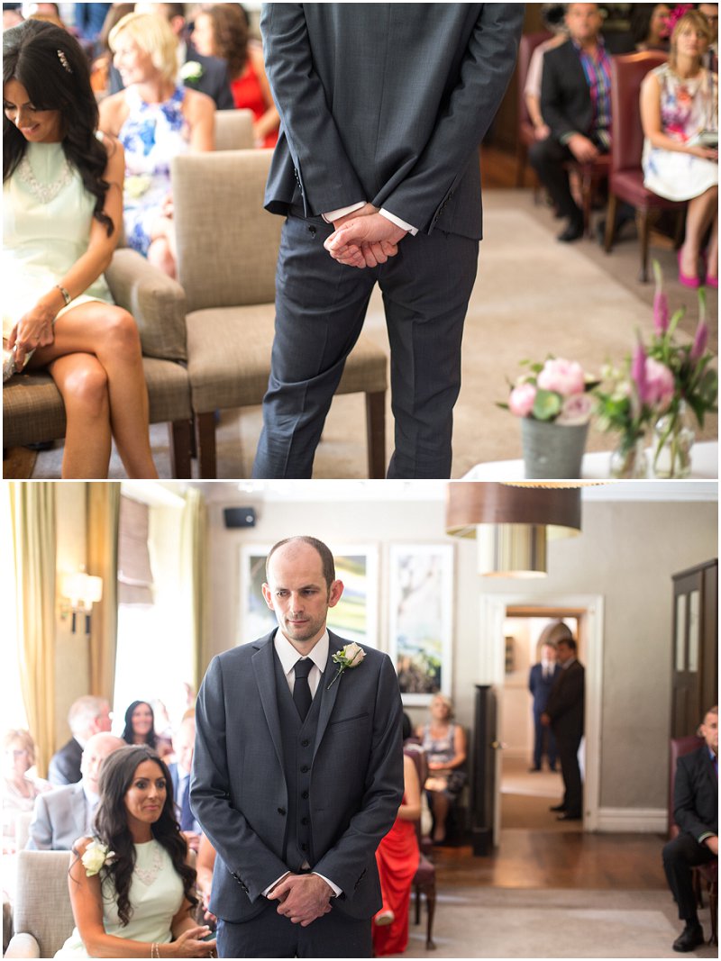 Groom nervously awaits his bride at Linthwaite House Ceremony
