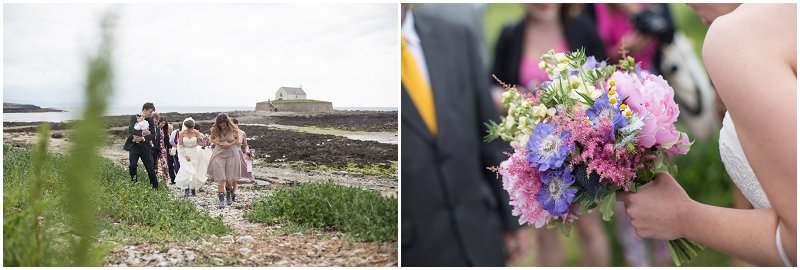 Bridal Party coming back after wedding ceremony in Anglesey Wales Wedding Photographer