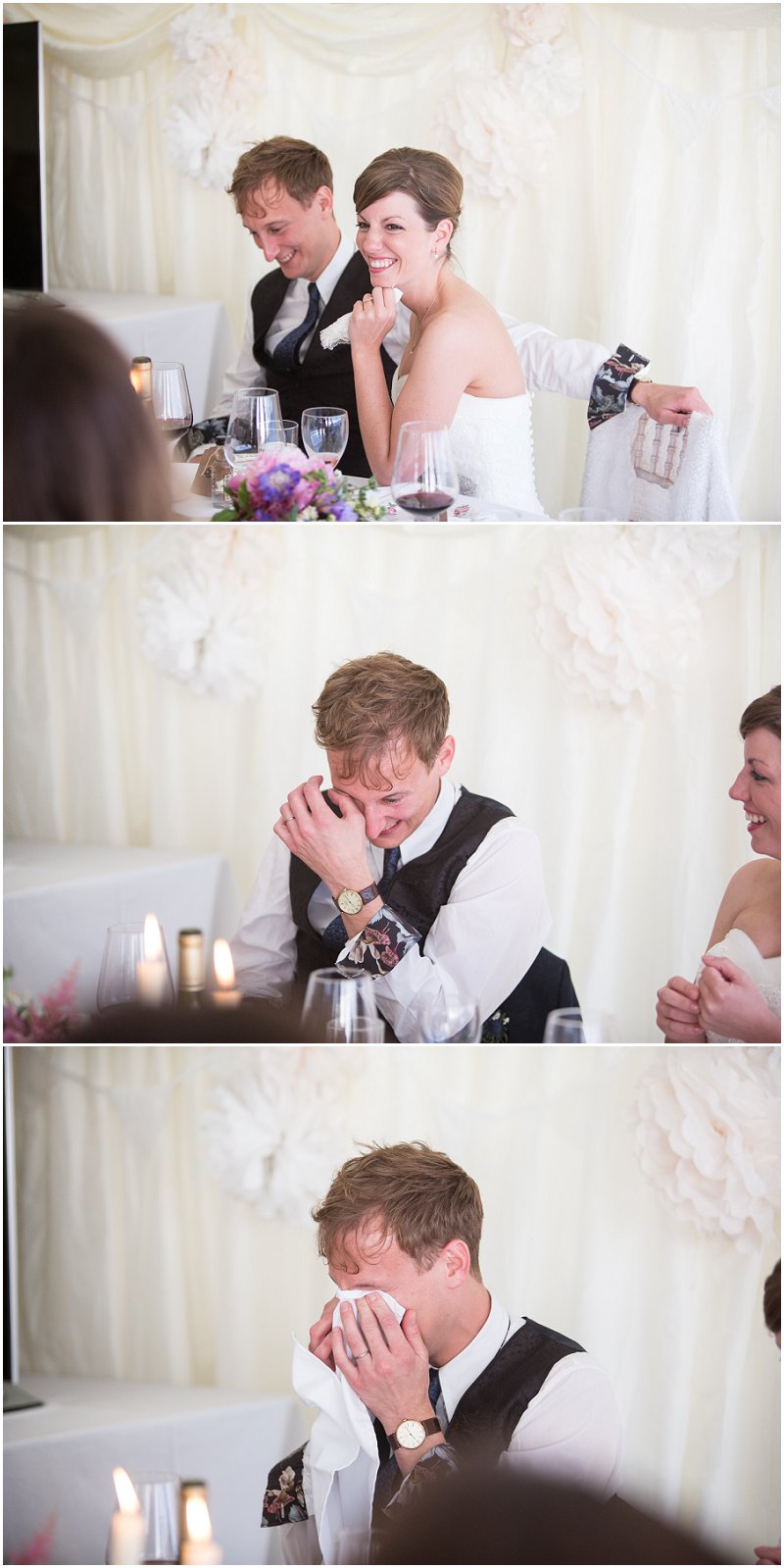Groom gets emotional during speeches in Anglesey Wedding