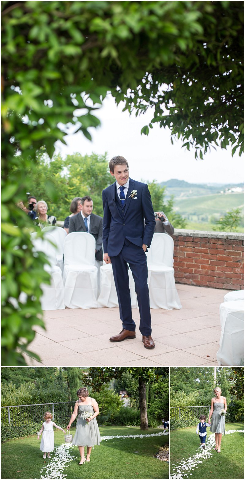 Bridesmaids arrive during wedding ceremony at La Villa Piedmont
