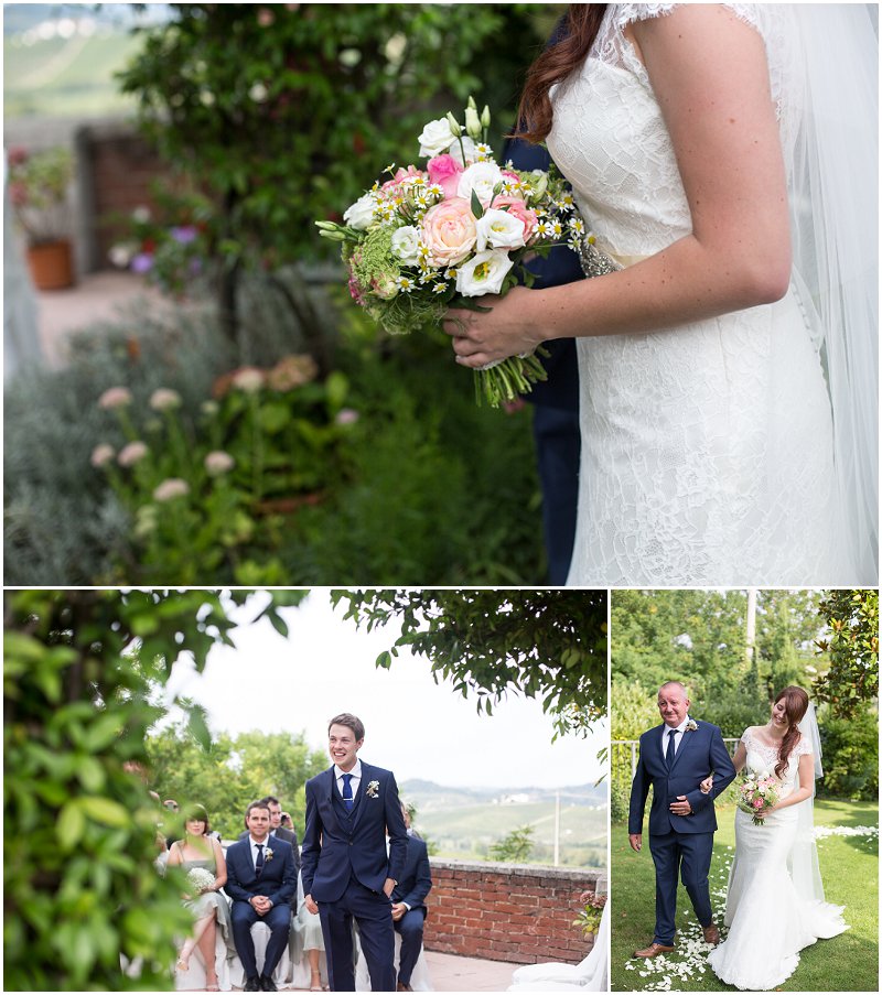 Bride arrives during ceremony at La Villa Piedmont Italy 