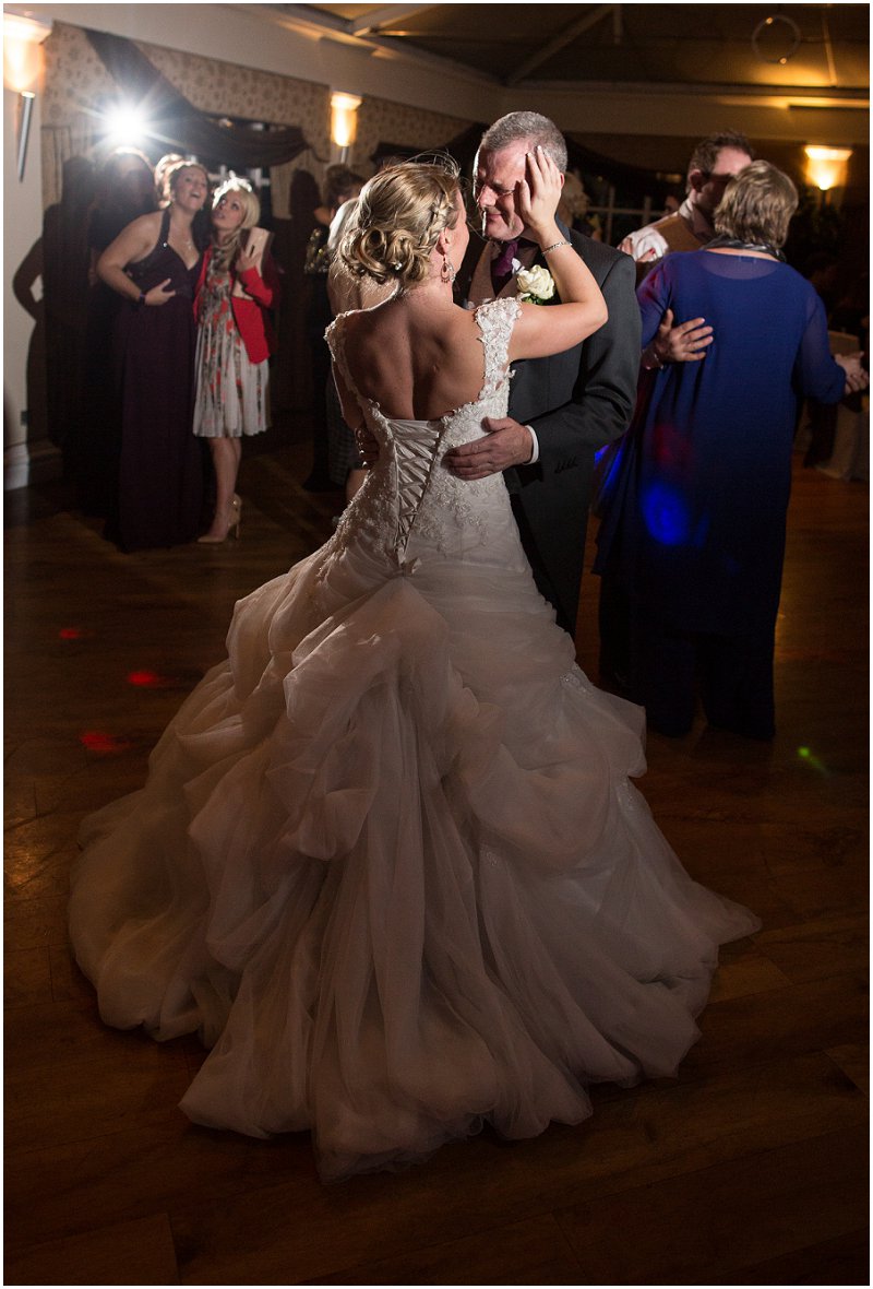 Father of the Bride dances with the Bride during emotional wedding reception Cheshire Photographer