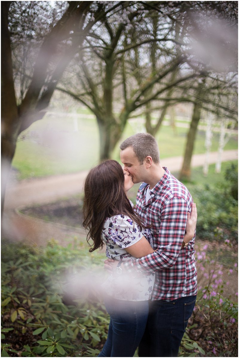 Beautiful couple kiss during pre wedding shoot in Preston