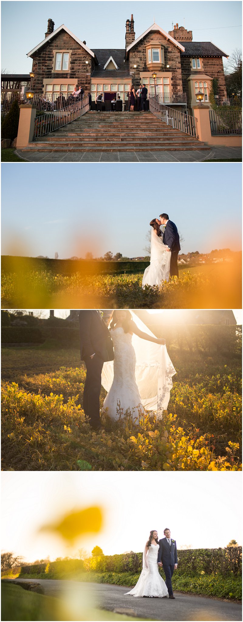 Golden hour shots of bride and groom at West Tower wedding venue
