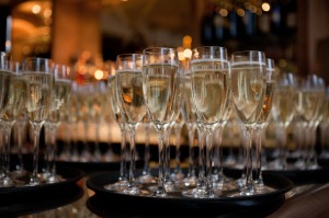 Champagne ready to drink, at a wedding reception in Blackburn, Lancashire