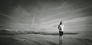 Pregnant Lady Stands in the Sea Lancashire