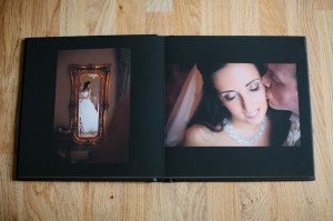 Double page in client sample album Lancashire Wedding photography