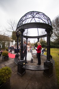 Wide angle shot of outdoor wedding
