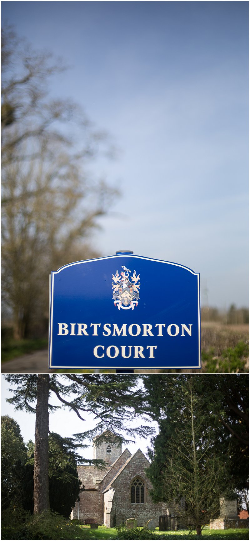Birtsmorton Court Sign and Church Worcestershire Wedding Photographer