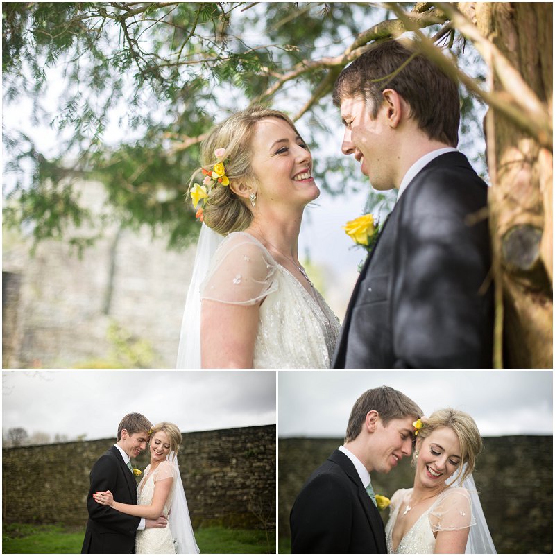 Bride and Groom share a moment at Belmount Hall Cumbria