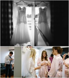 Photo of brides wedding dress black and white