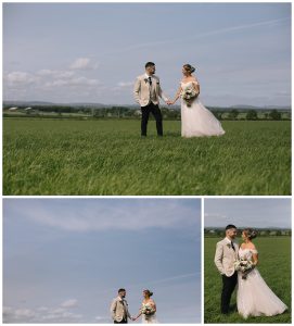 Field photographs of bride and groom in countryside