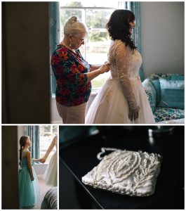 Bride getting dressed Yorkshire